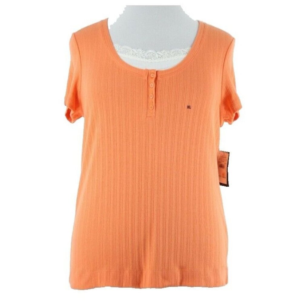IZOD $38 Sz XL Orange White Faux Camisole Hi Lo 100% Cotton Knit Top